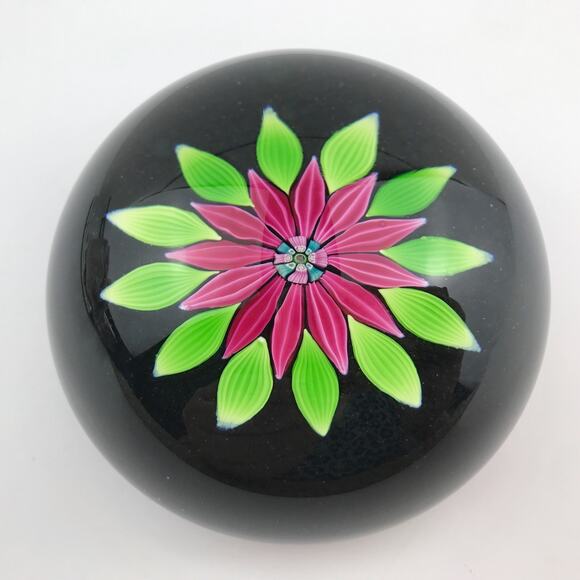 Perthshire PP54 1983 Lampwork Flower Petals Leaves Black Ground LE Paperweight - Picture 2 of 13